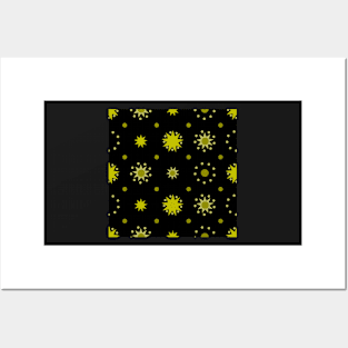 Suns and Dots Yellow Green on Black Repeat 5748 Posters and Art